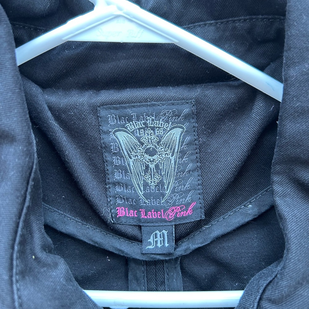 VTG Blac Label Pink Y2K Goth Grunge Jacket Women’s Medium Skull Wings Side Zip - Picture 10 of 13